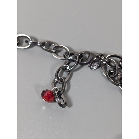 Premier Designs Gunmetal Red Bead Faux Pearl Double Layer Necklace Goth 20" - Picture 6 of 8